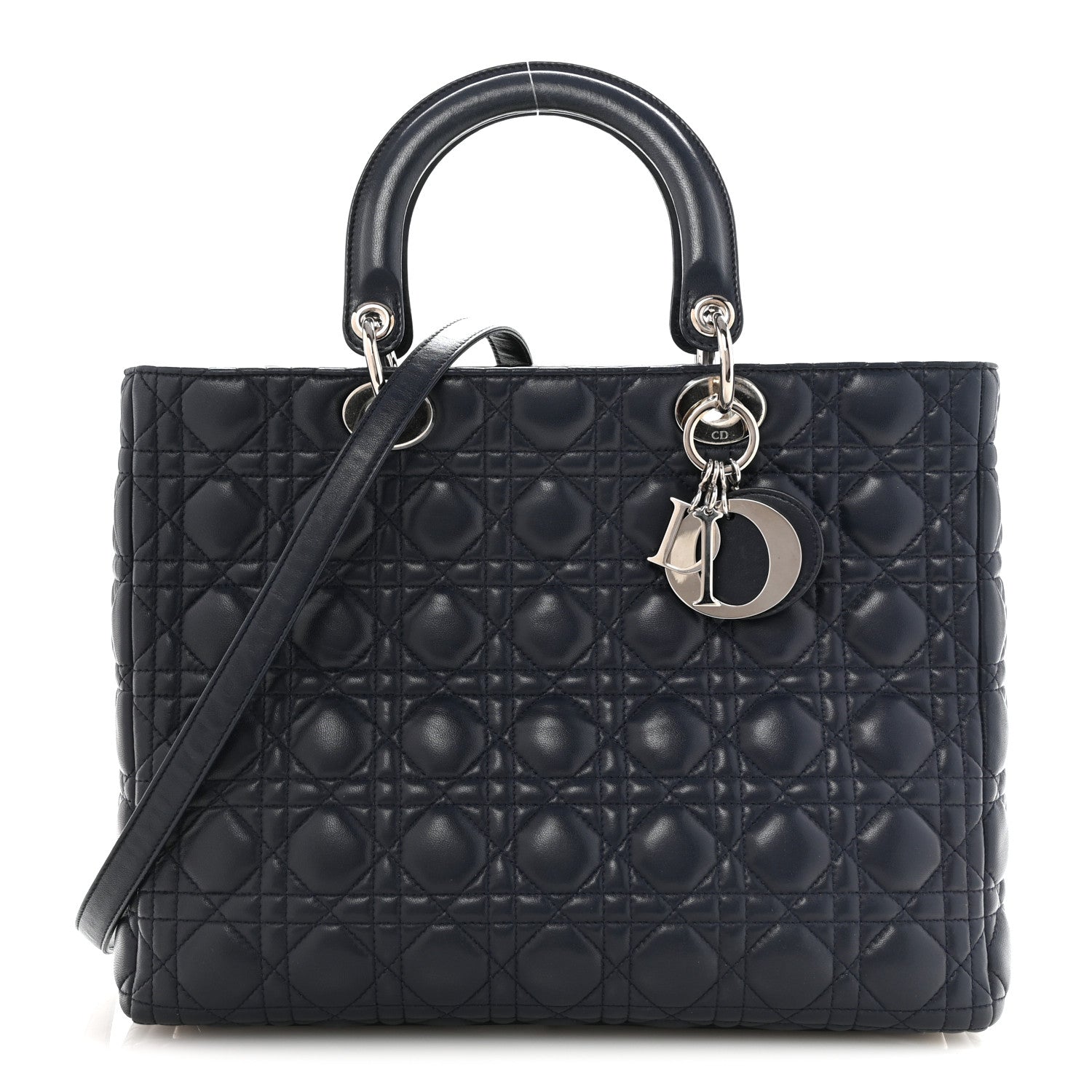Christian Dior Lambskin Cannage Large Lady Dior Navy Blue