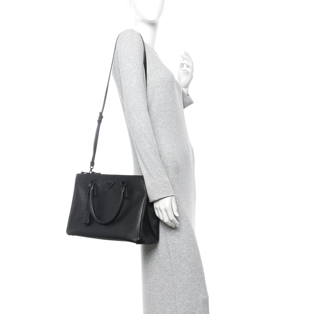 Prada Saffiano Lux Monochrome Large Galleria Double Zip Tote Black