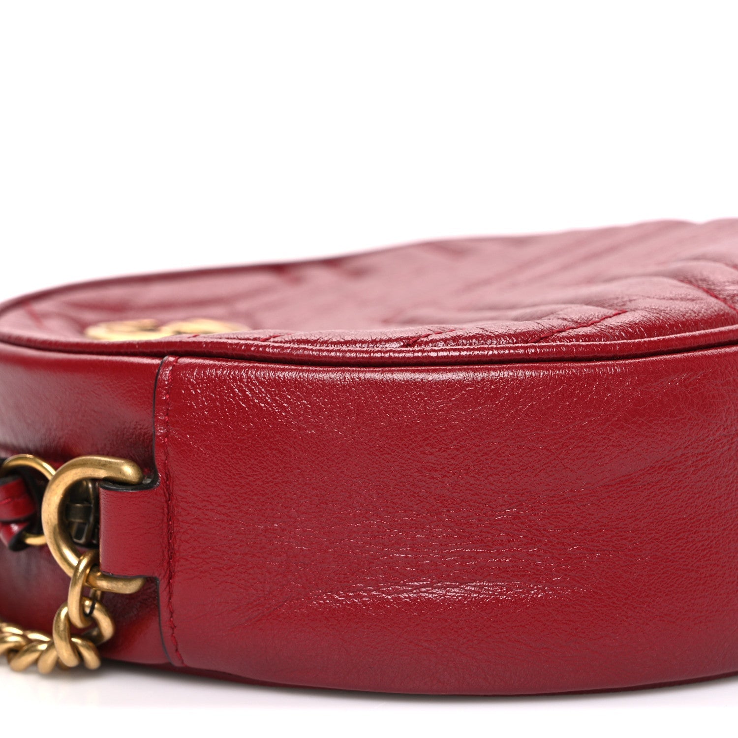 Gucci Glazed Calfskin Matelasse Heart Mini GG Marmont Round Shoulder Bag Romantic Cerise