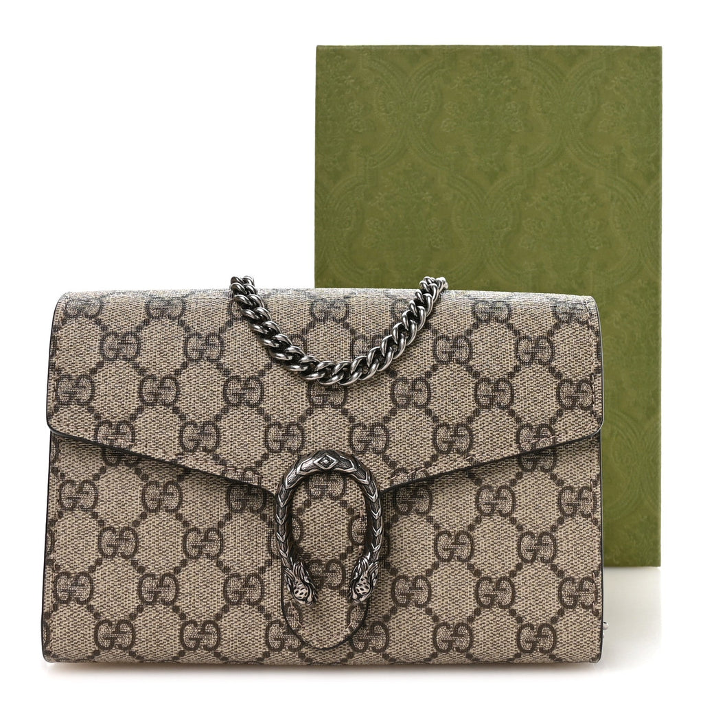 Gucci GG Supreme Monogram Mini Dionysus Chain Wallet Beige Taupe