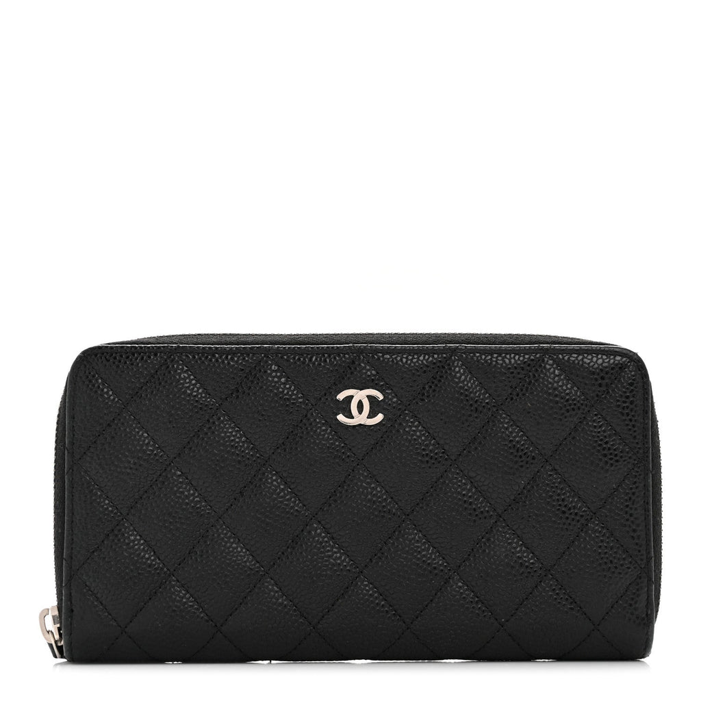 Caviar Quilted Large Gusset Zip Around Wallet Black