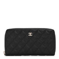 Caviar Quilted Large Gusset Zip Around Wallet Black