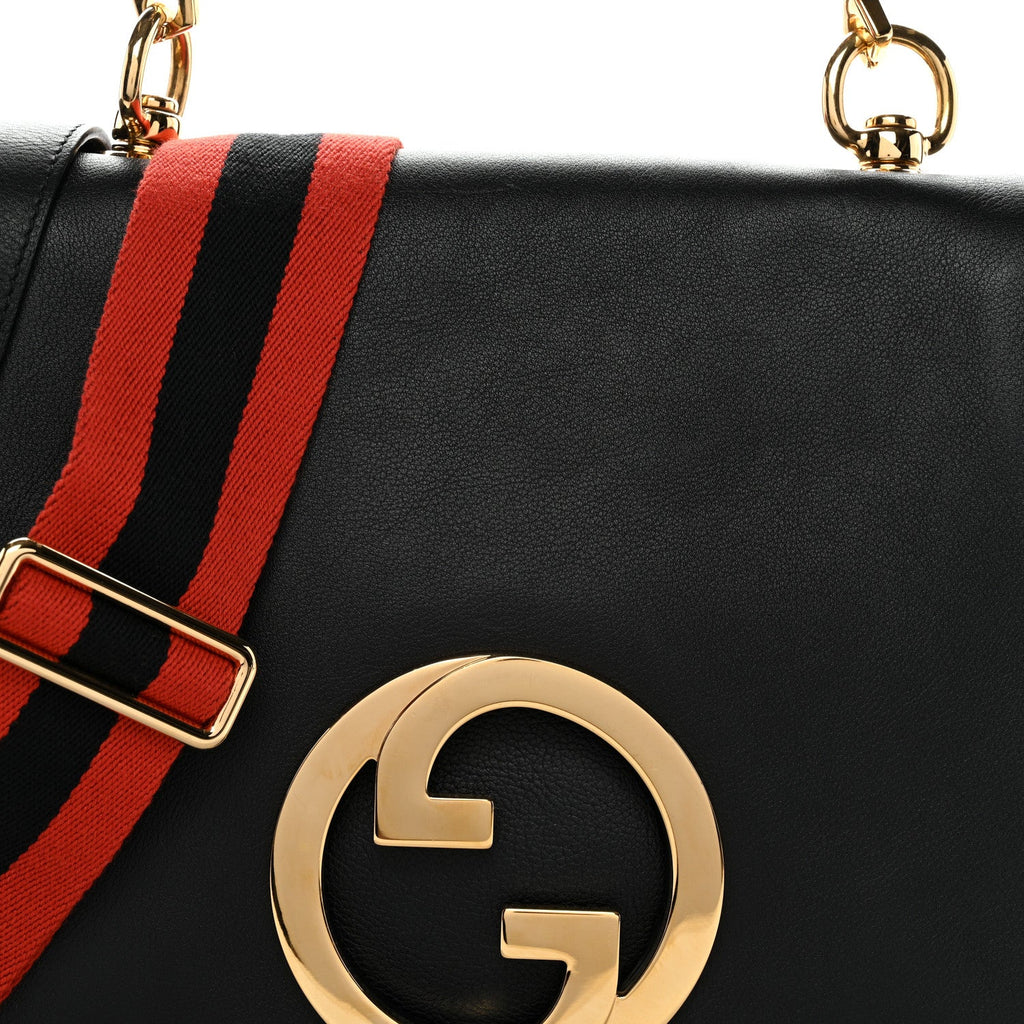 Gucci Roxy Calfskin Web Medium Studded Blondie Shoulder Flap Bag Black
