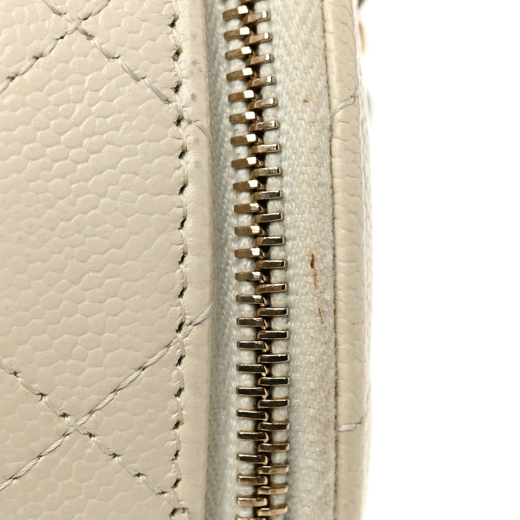 Chanel Caviar Quilted Round Handle With Care Vanity With Chain White