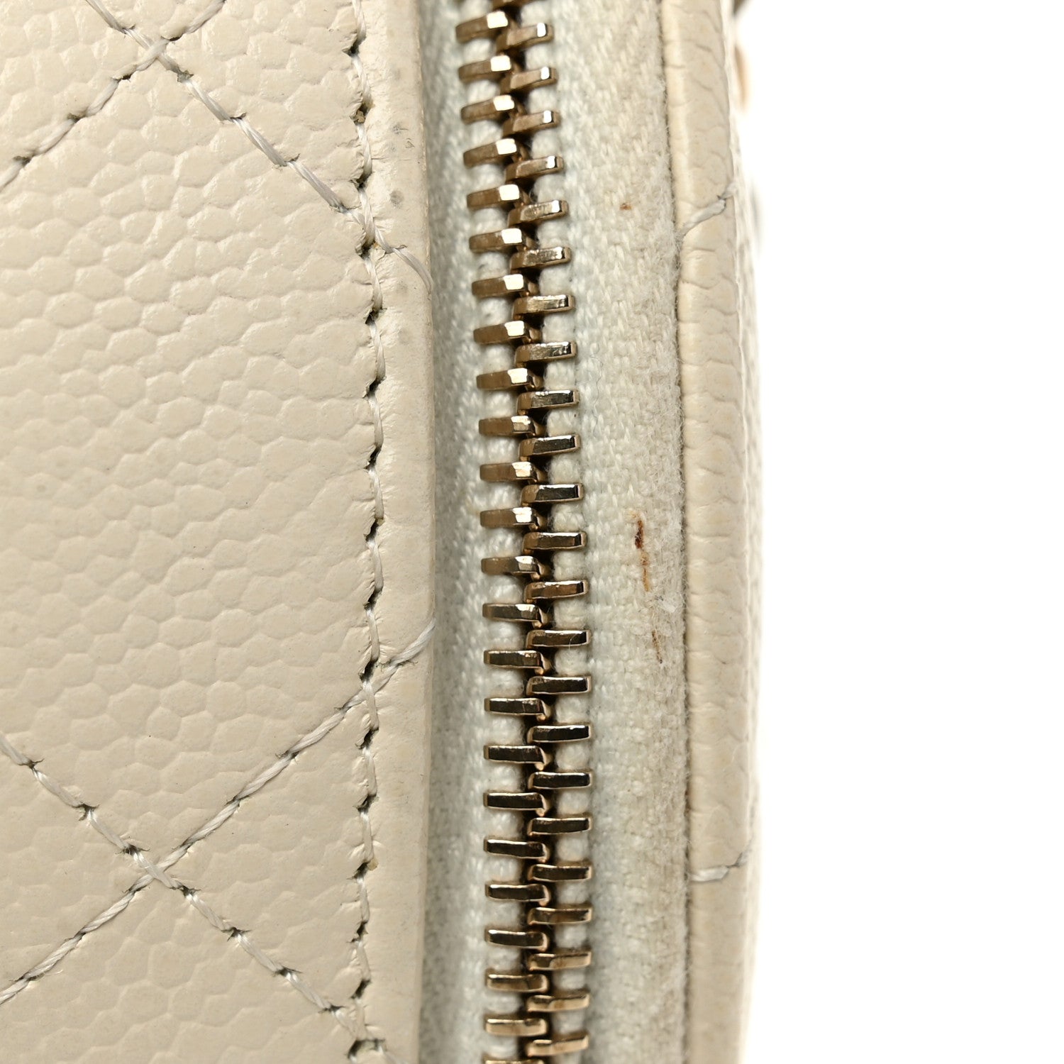 Chanel Caviar Quilted Round Handle With Care Vanity With Chain White