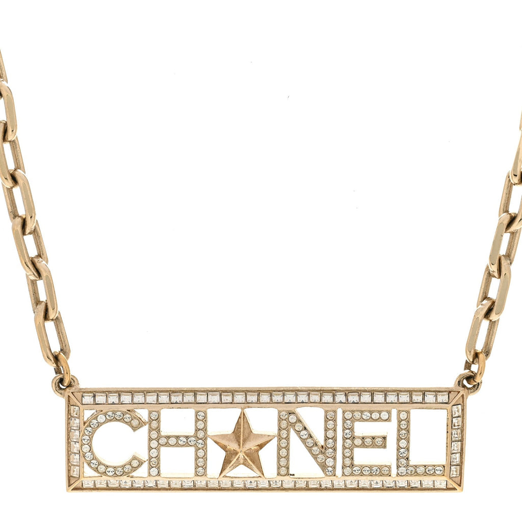 Crystal Chain Short Logo Necklace Gold