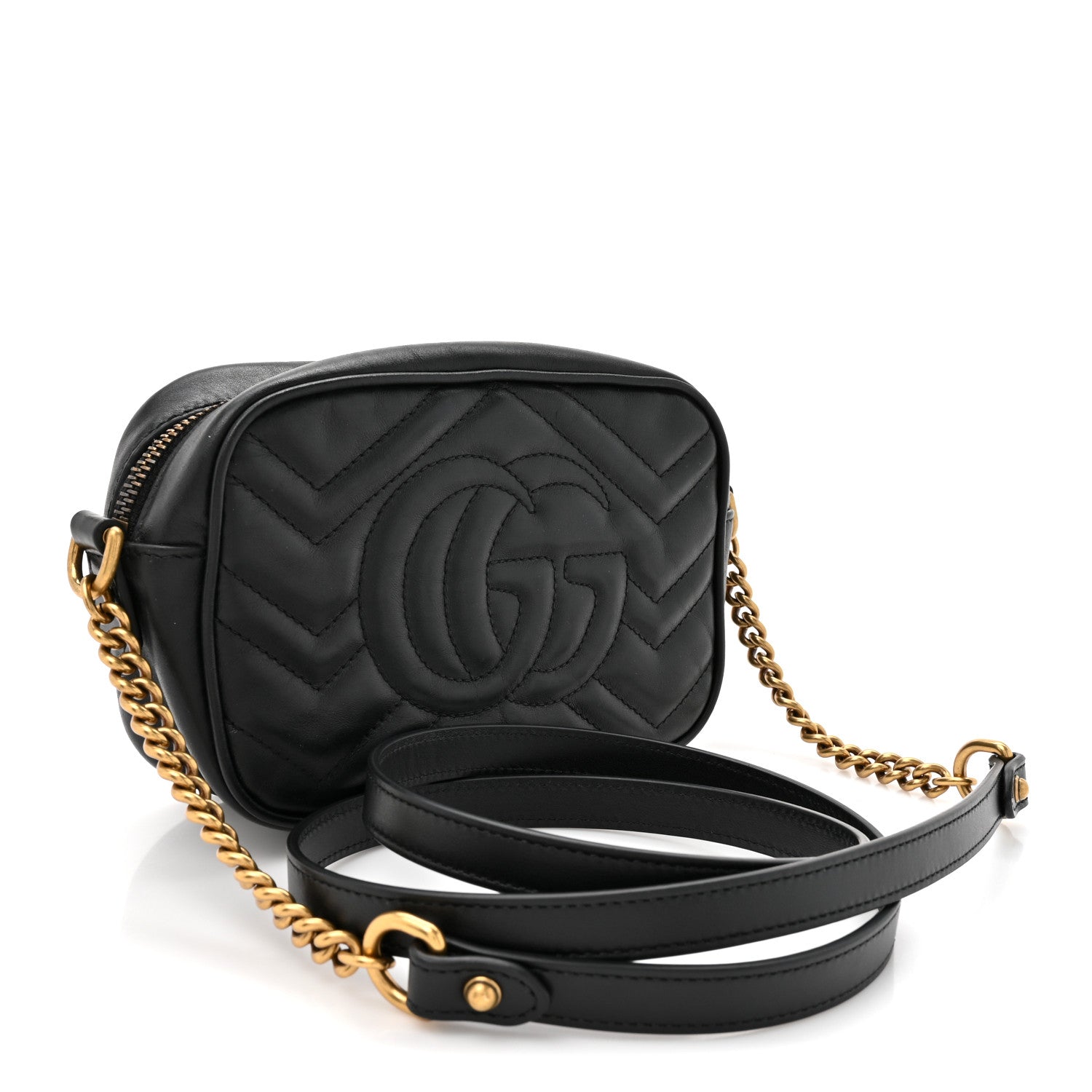 Gucci Calfskin Matelasse Mini GG Marmont Chain Shoulder Bag Black