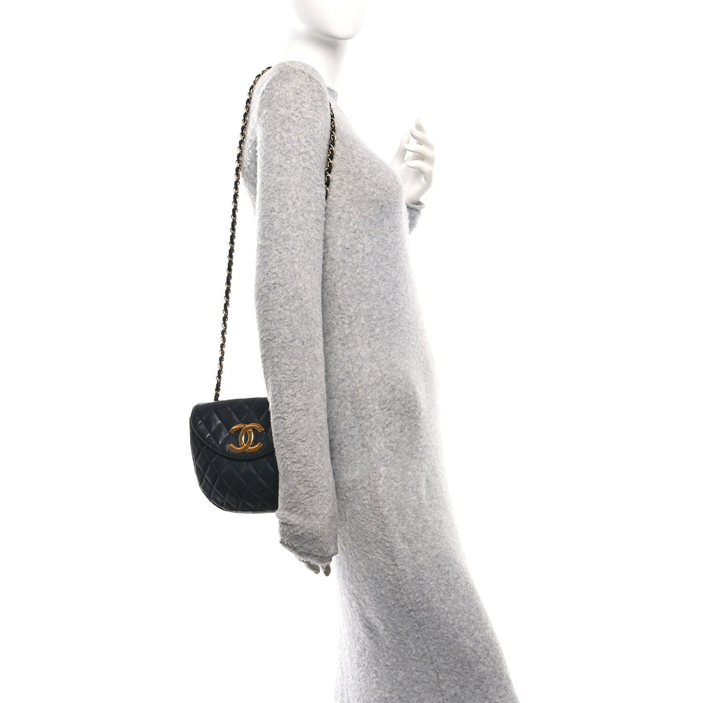 Chanel Lambskin Quilted Half Moon Flap Black