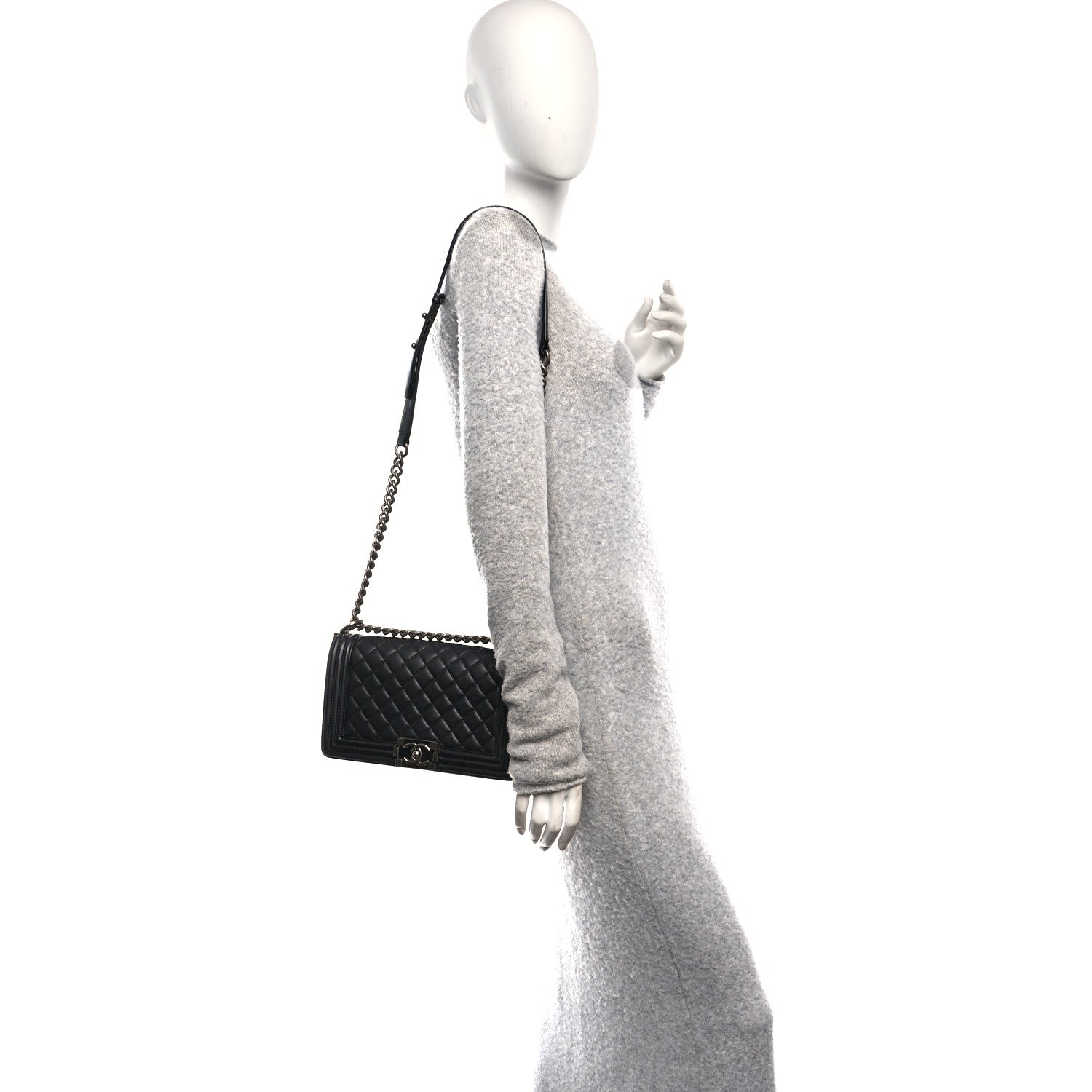 Chanel Lambskin Quilted Medium Boy Flap Dark Grey