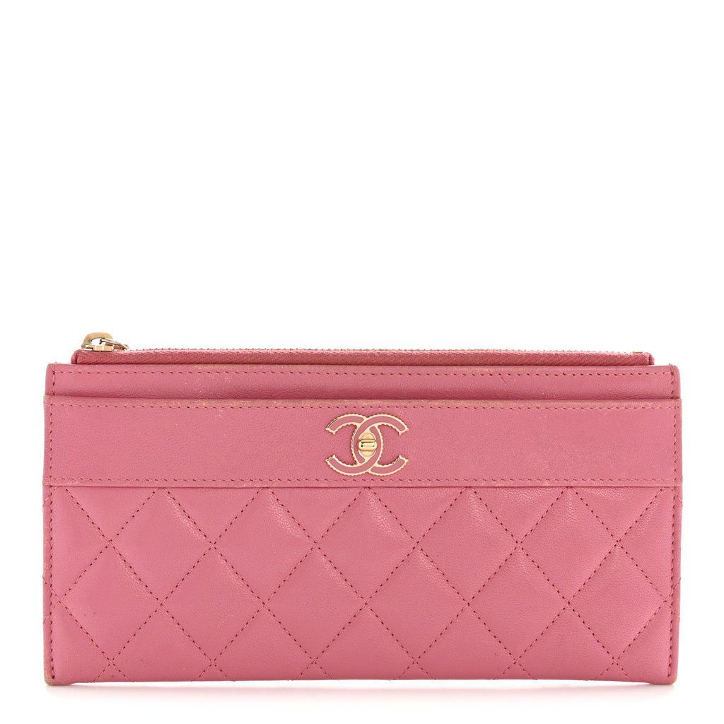 Chanel Sheepskin Quilted Mademoiselle Vintage Zip Pouch Pink