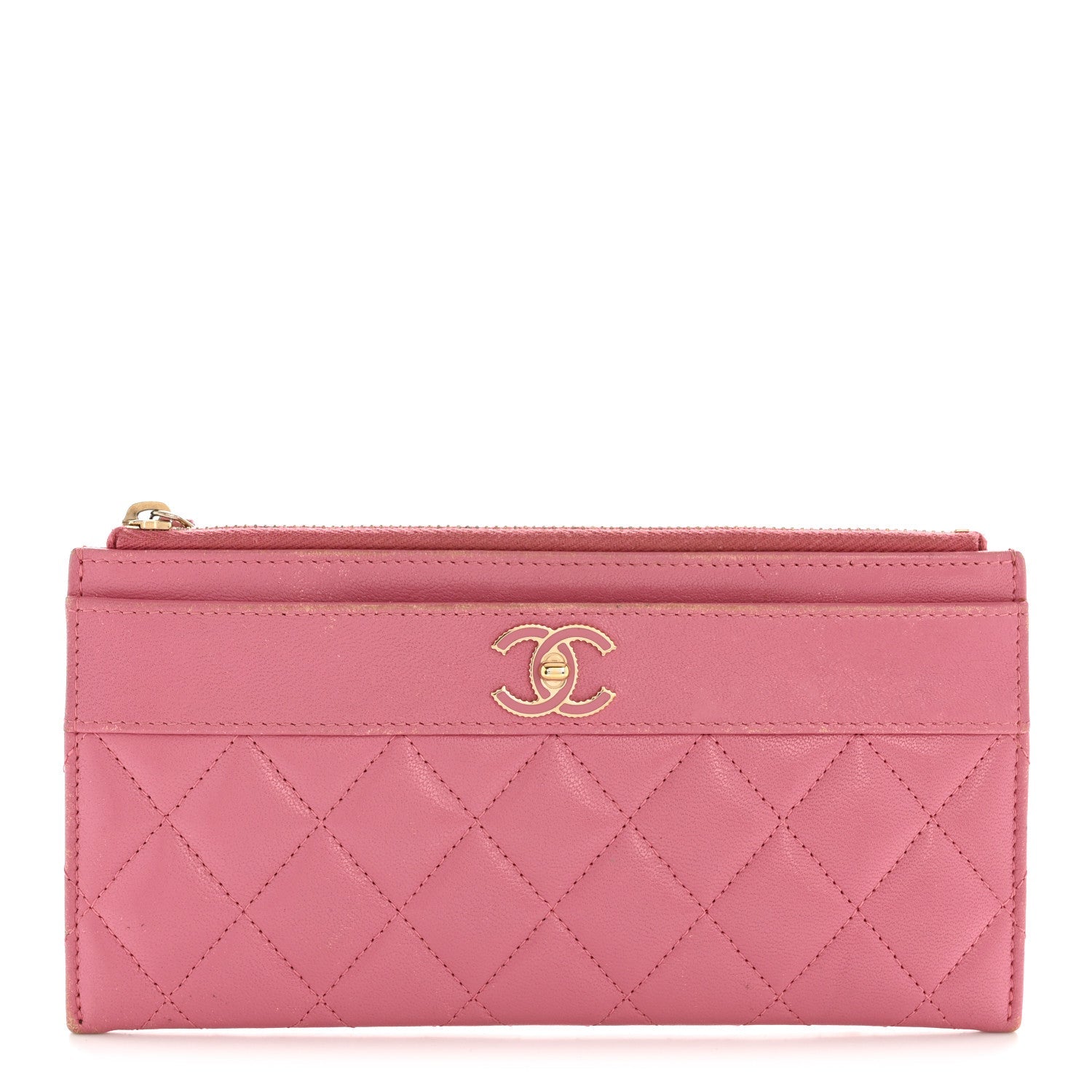 Chanel Sheepskin Quilted Mademoiselle Vintage Zip Pouch Pink