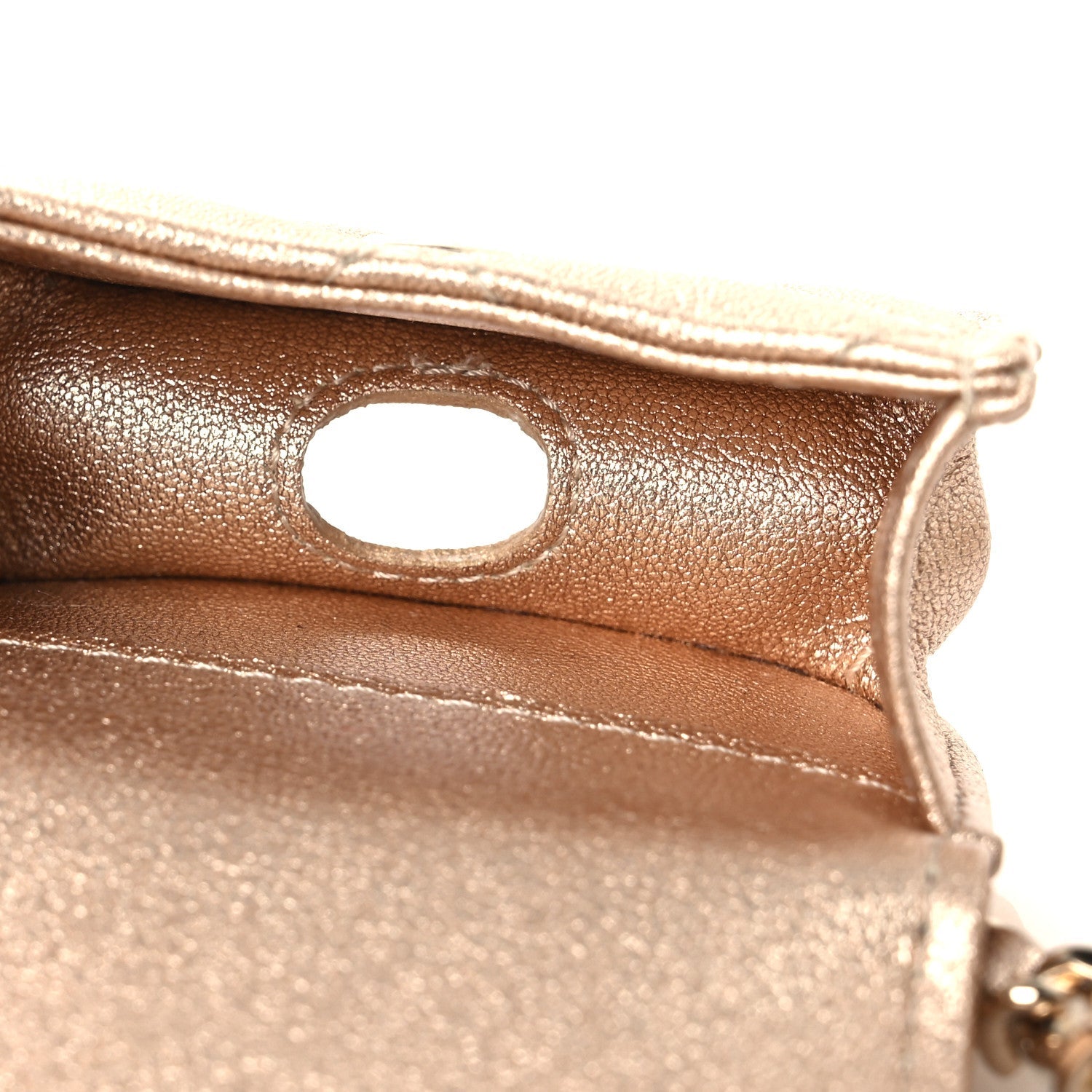 Metallic Lambskin Quilted Round Clip On Coin Purse Airpods Case Gold