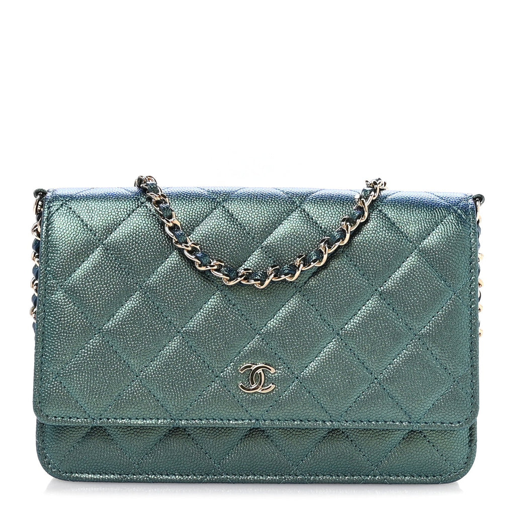 Chanel Iridescent Caviar Quilted Wallet on Chain WOC Dark Blue