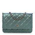 Chanel Iridescent Caviar Quilted Wallet on Chain WOC Dark Blue