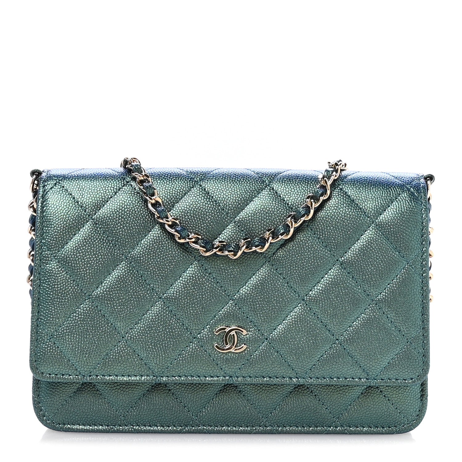Chanel Iridescent Caviar Quilted Wallet on Chain WOC Dark Blue