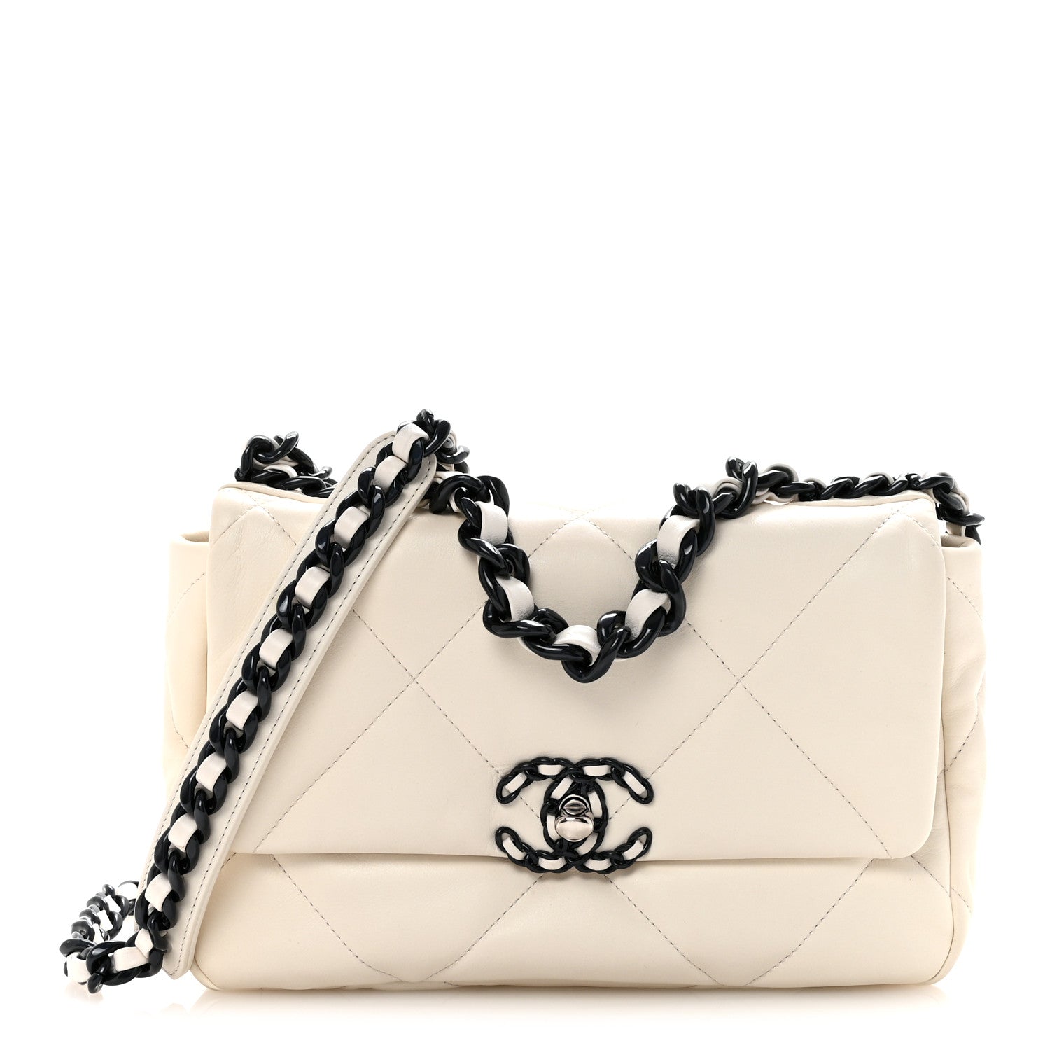 Chanel Glossy Calfskin Quilted Medium Chanel 19 Flap White Black