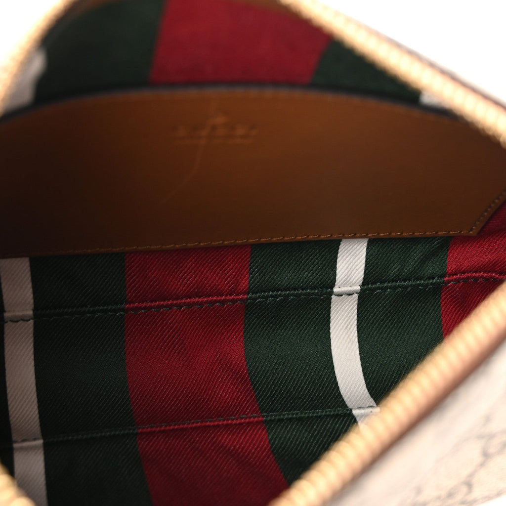 Gucci GG Supreme Monogram Textured Calfskin Small Emblem Shoulder Bag Beige Dark Brown