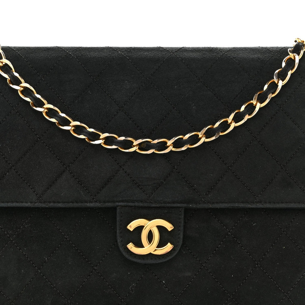 Chanel Suede Quilted Medium Single Flap Black