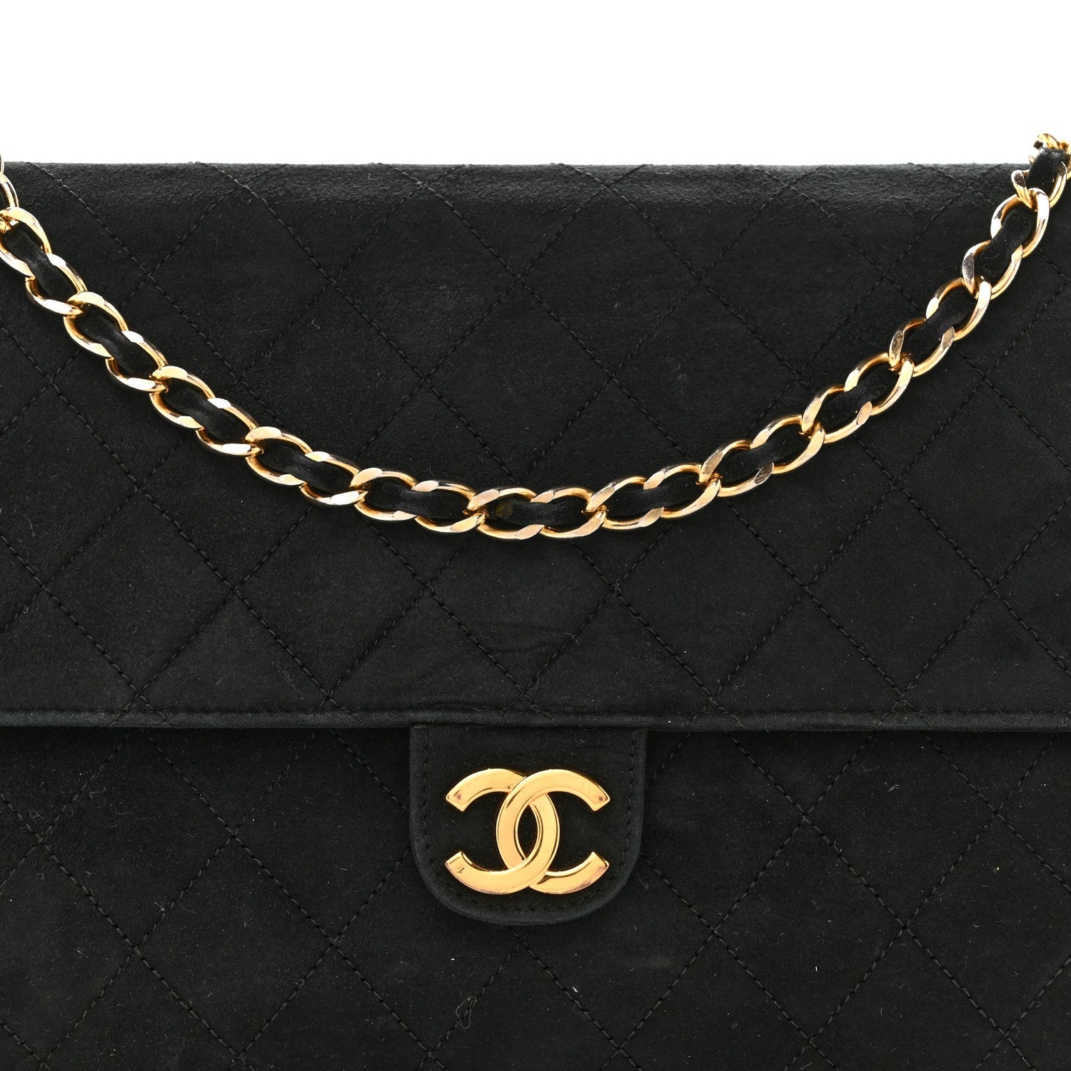 Chanel Suede Quilted Medium Single Flap Black