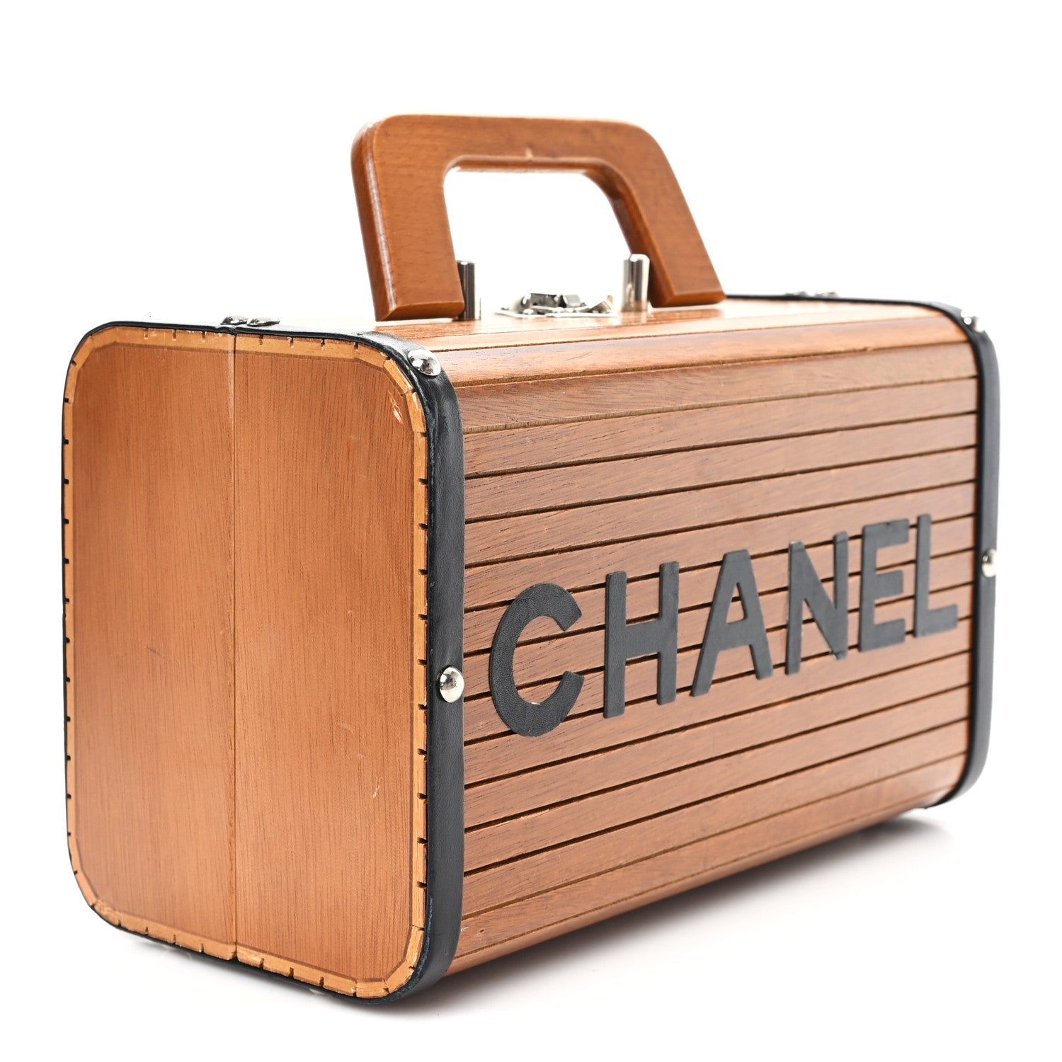 Chanel Wood Lambskin CC Vanity Case Brown Black