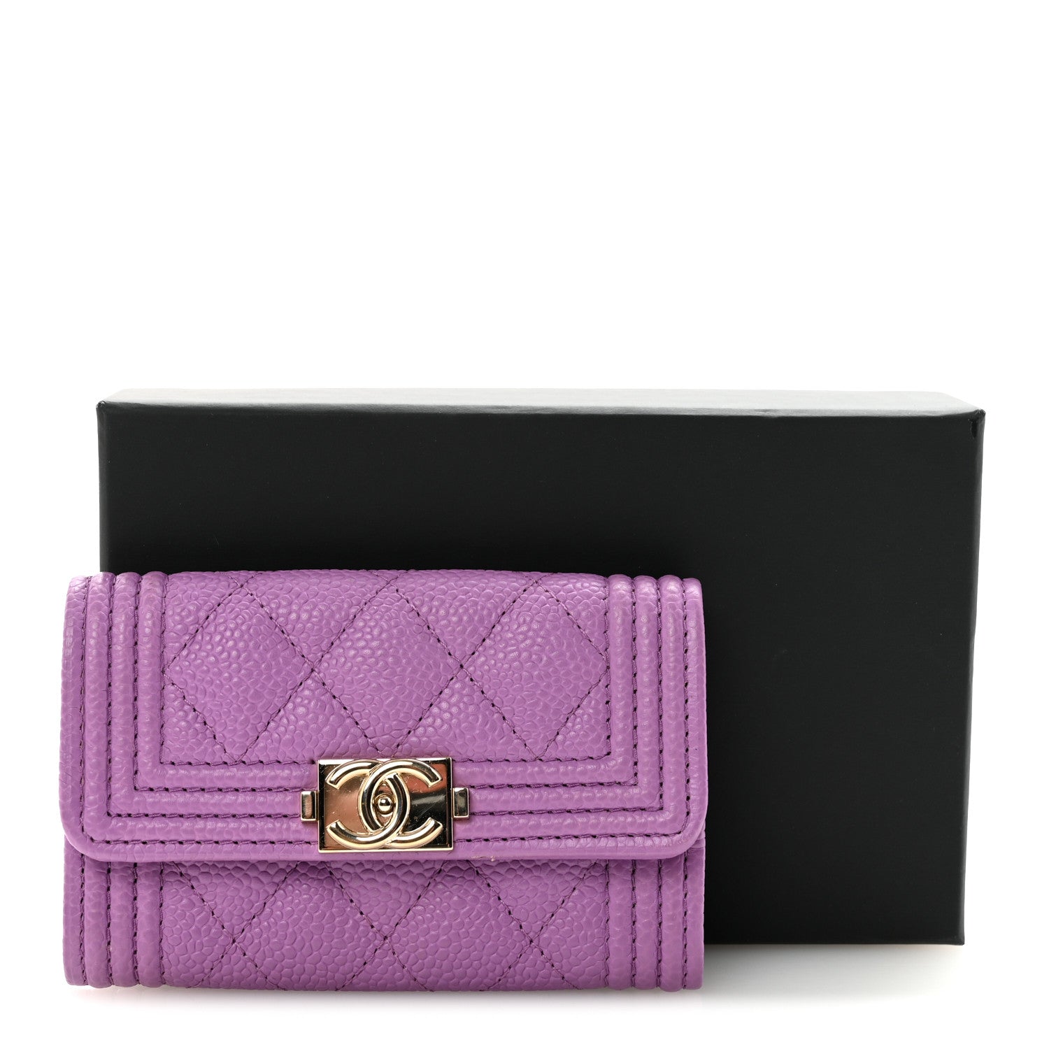 Caviar Quilted Boy Flap Card Holder Purple