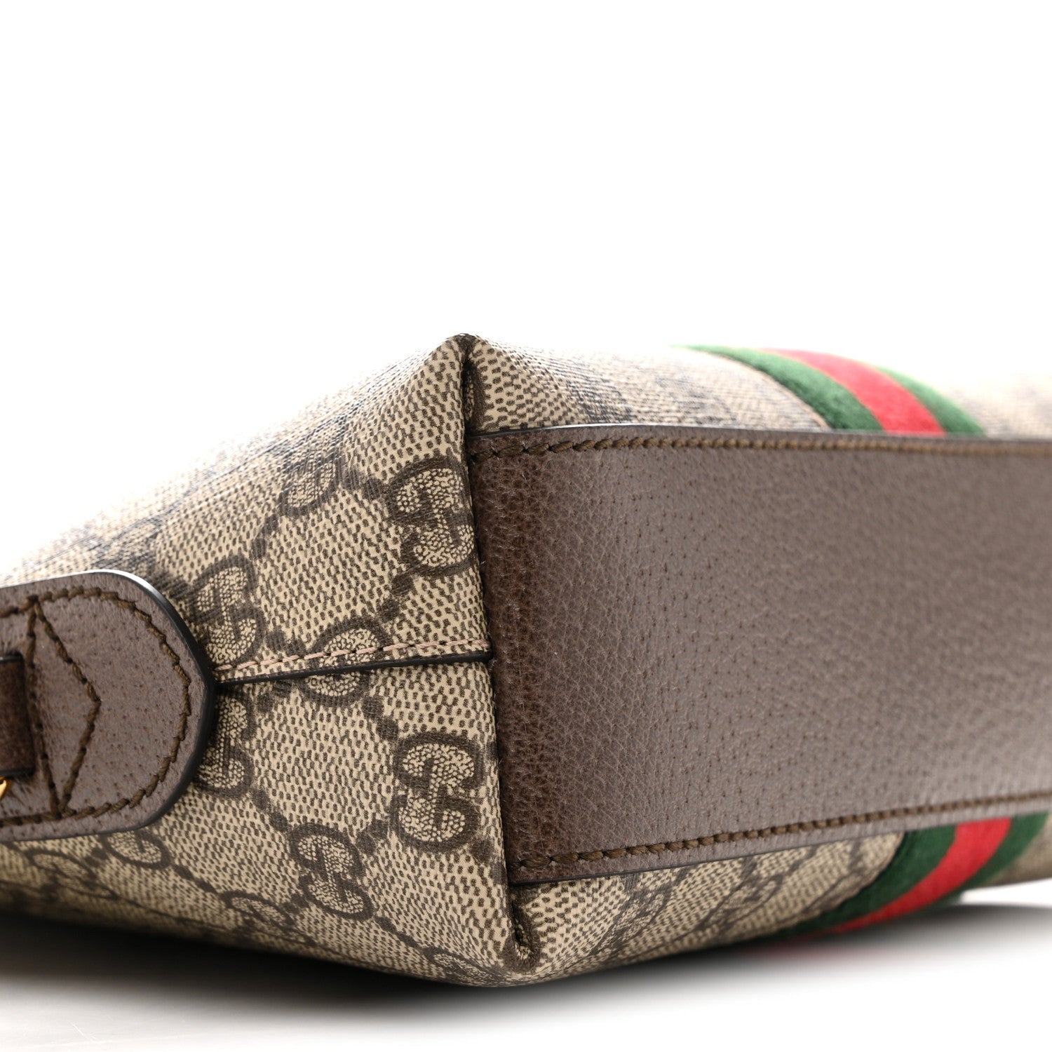 Gucci GG Supreme Monogram Textured Dollar Calfskin Web Small Ophidia Dome Shoulder Bag Beige Ebony New Acero
