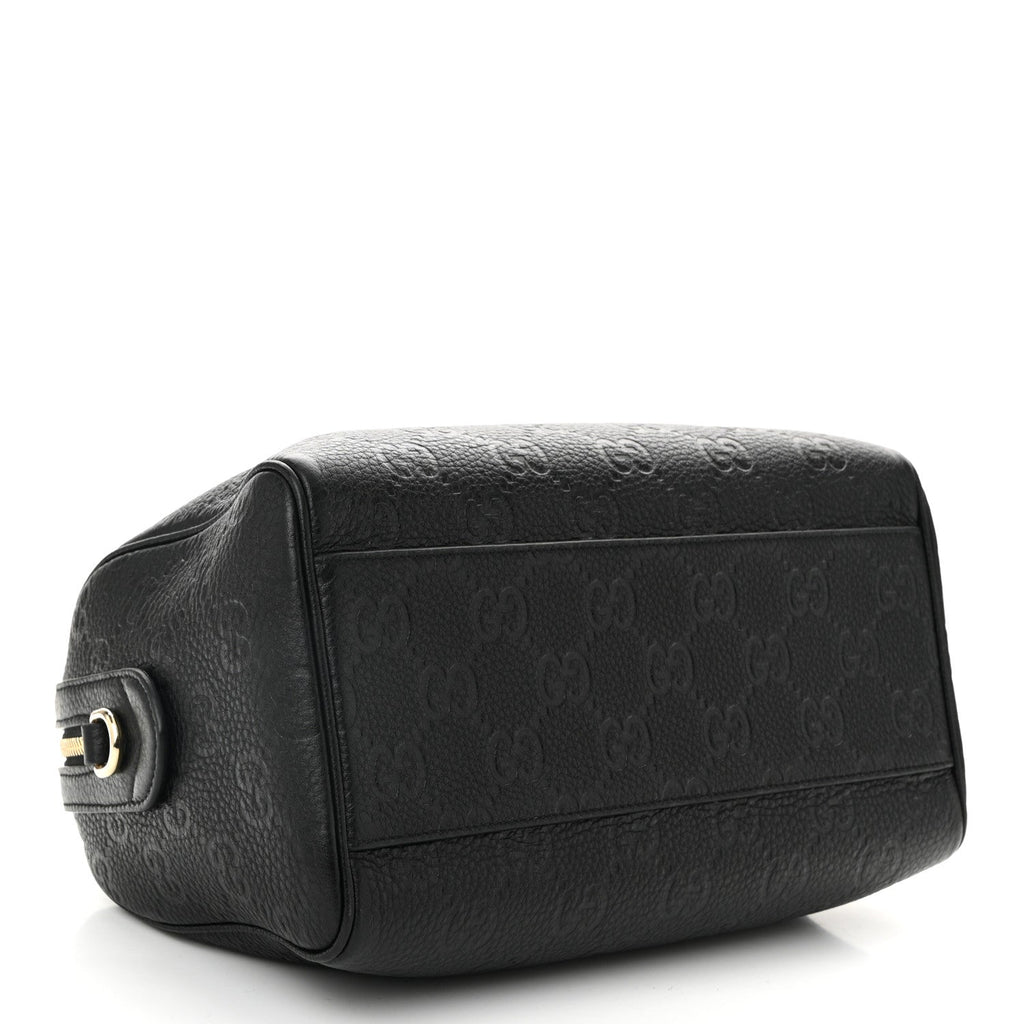 Gucci Calfskin GG Emblem Small Top Handle Bag Black