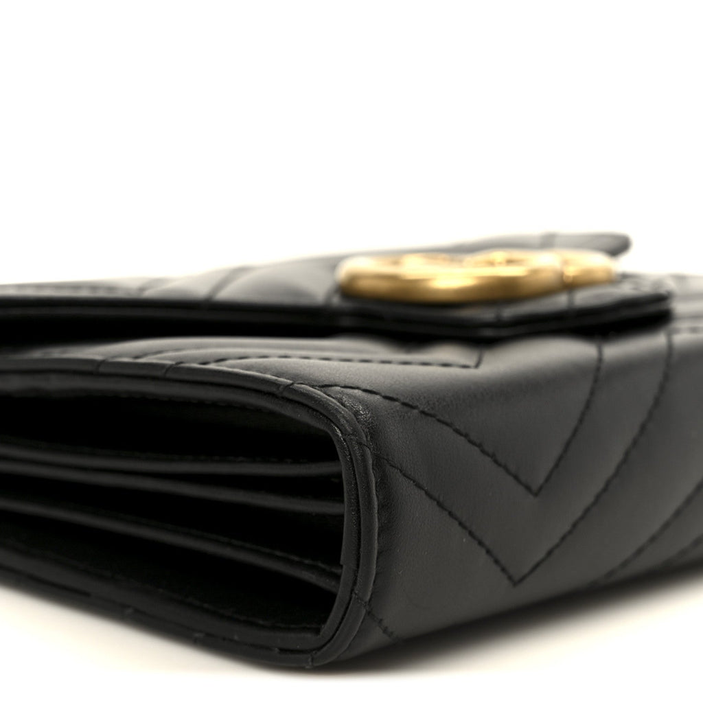 Gucci Calfskin Matelasse GG Marmont Chain Wallet Black
