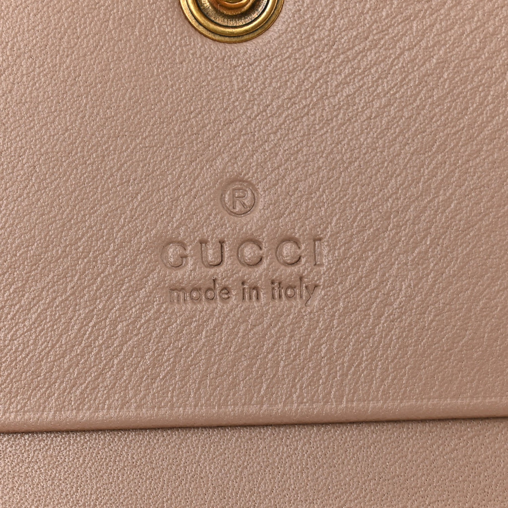 Gucci Calfskin Matelasse GG Marmont Card Case Wallet Porcelain Rose