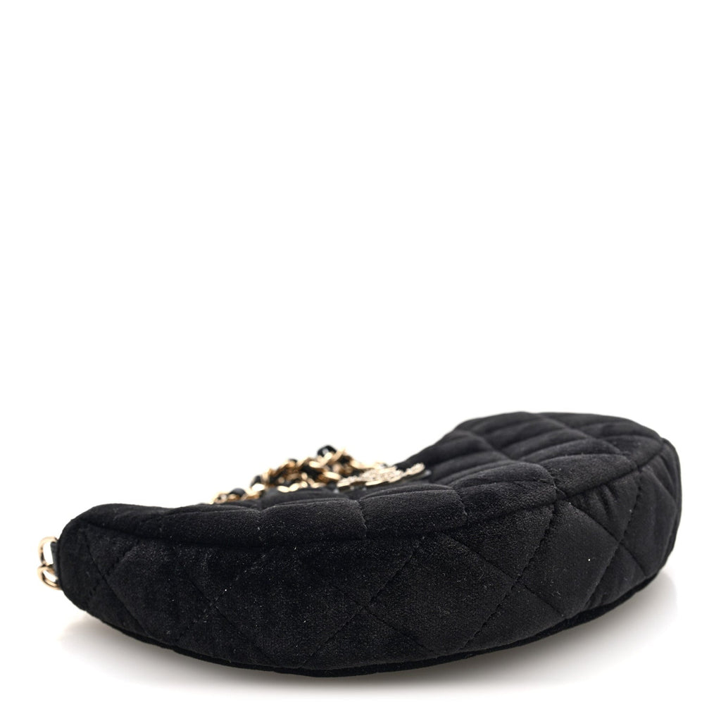 Chanel Velvet Crystal Quilted Chain Hobo Black