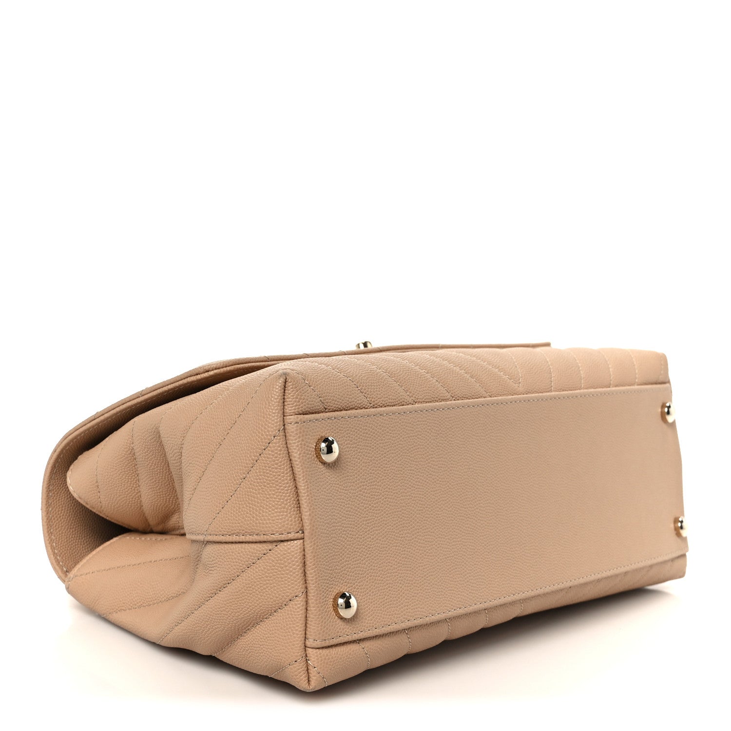 Chanel Caviar Chevron Quilted Small Coco Handle Flap Beige