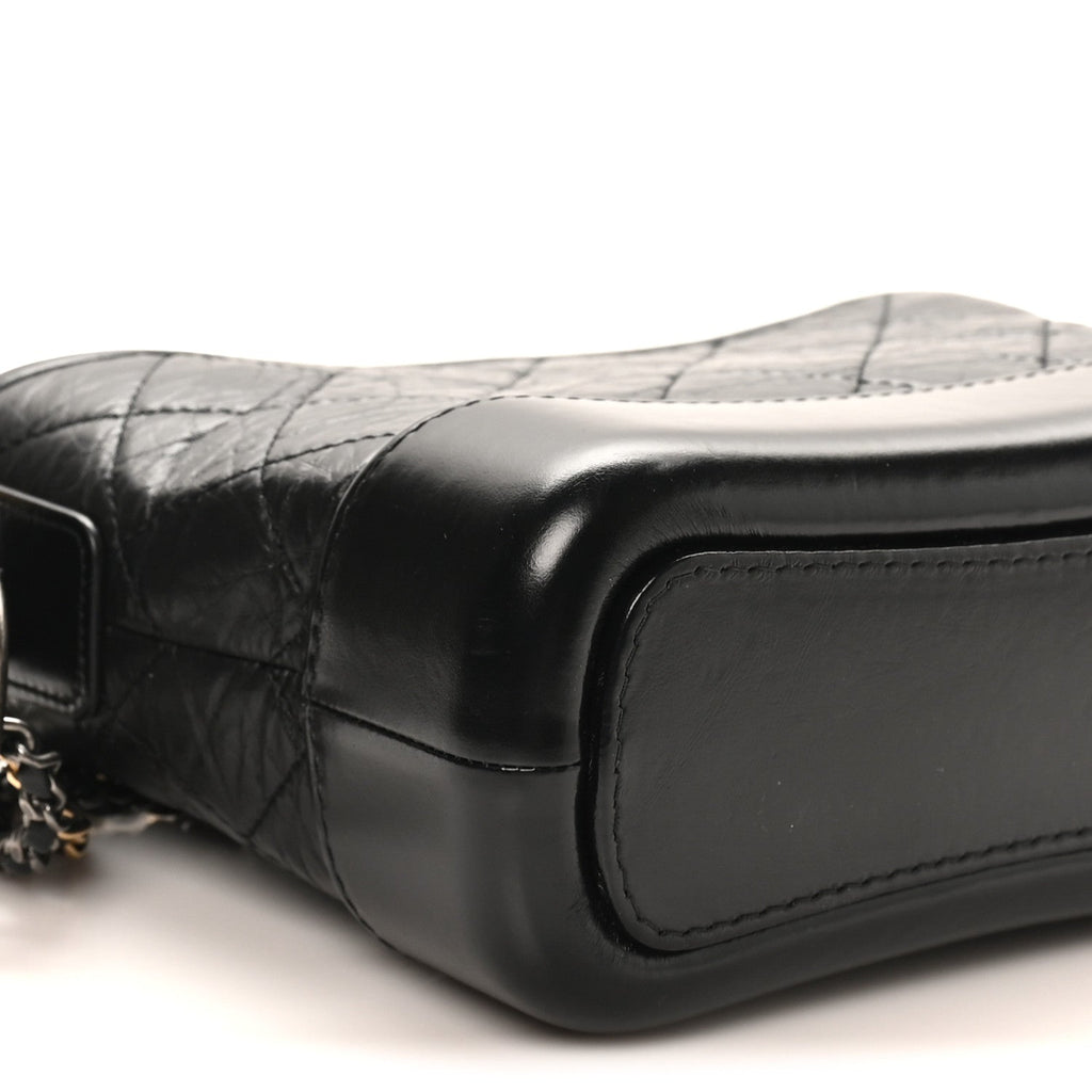 Chanel Aged Calfskin Quilted Small Gabrielle Logo Hobo Black