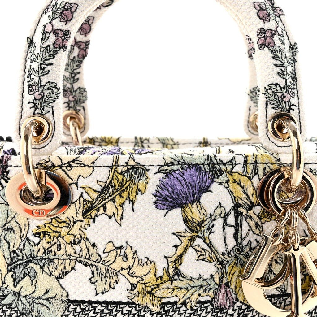 Christian Dior Canvas Embroidered Chardons Toile De Jouy Medium Lady D-Lite Latte Multicolor