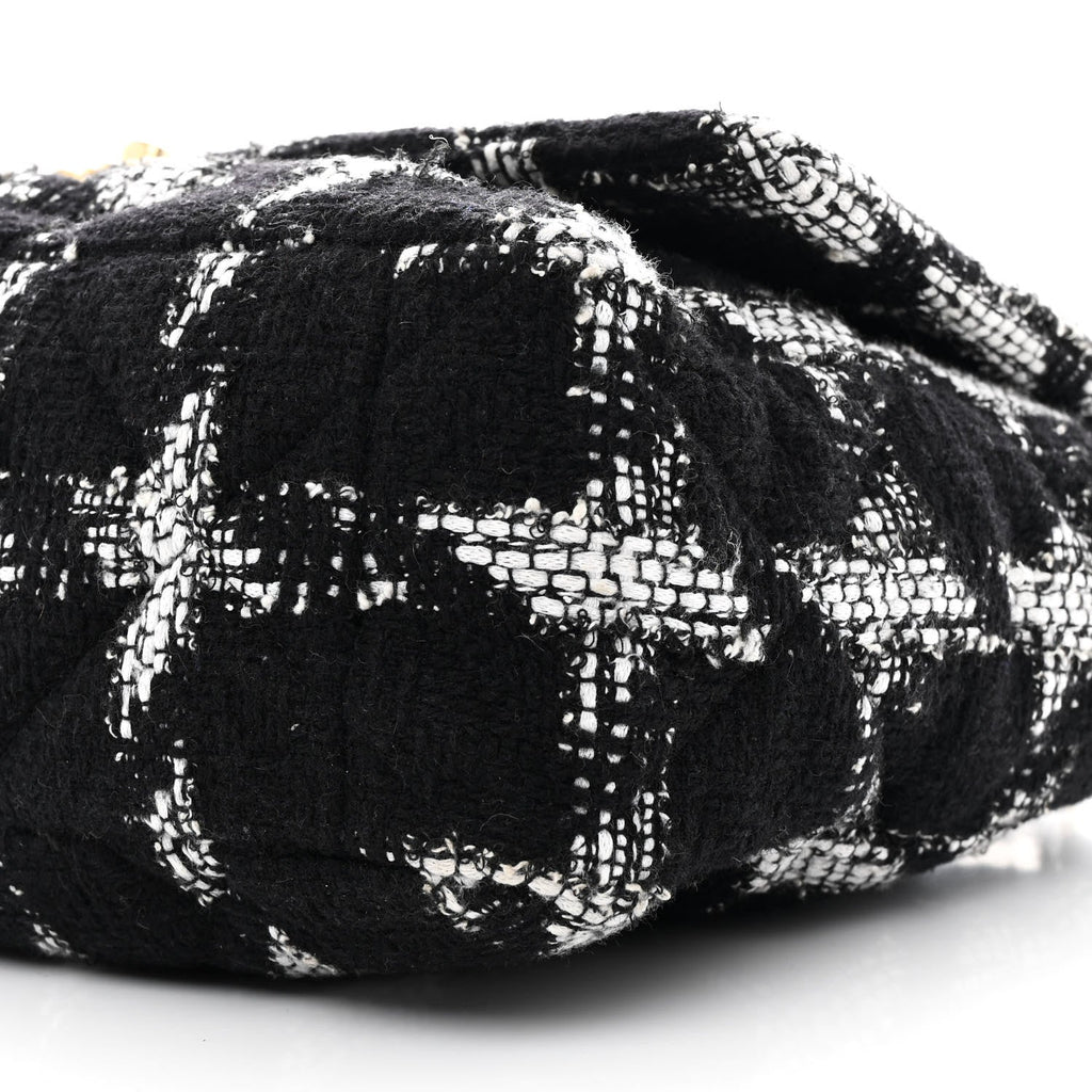 Chanel Tweed Quilted Maxi Chanel 19 Flap Black White