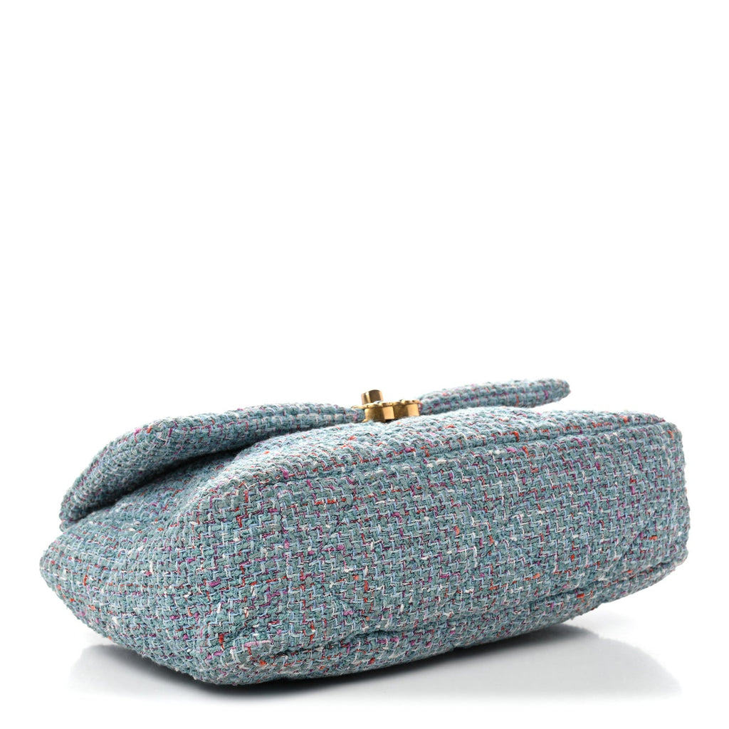 Chanel Tweed Quilted Large Chanel 19 Flap Blue Multicolor