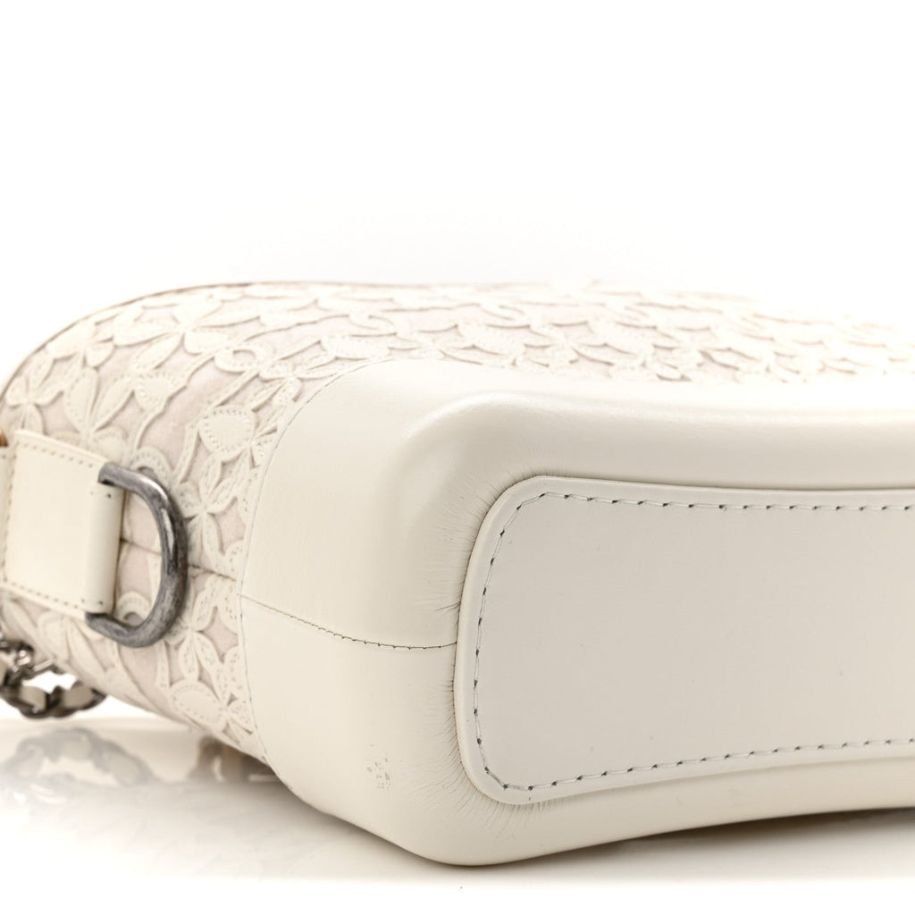 Chanel Calfskin Wool Felt Embossed Small Gabrielle Logo Hobo White