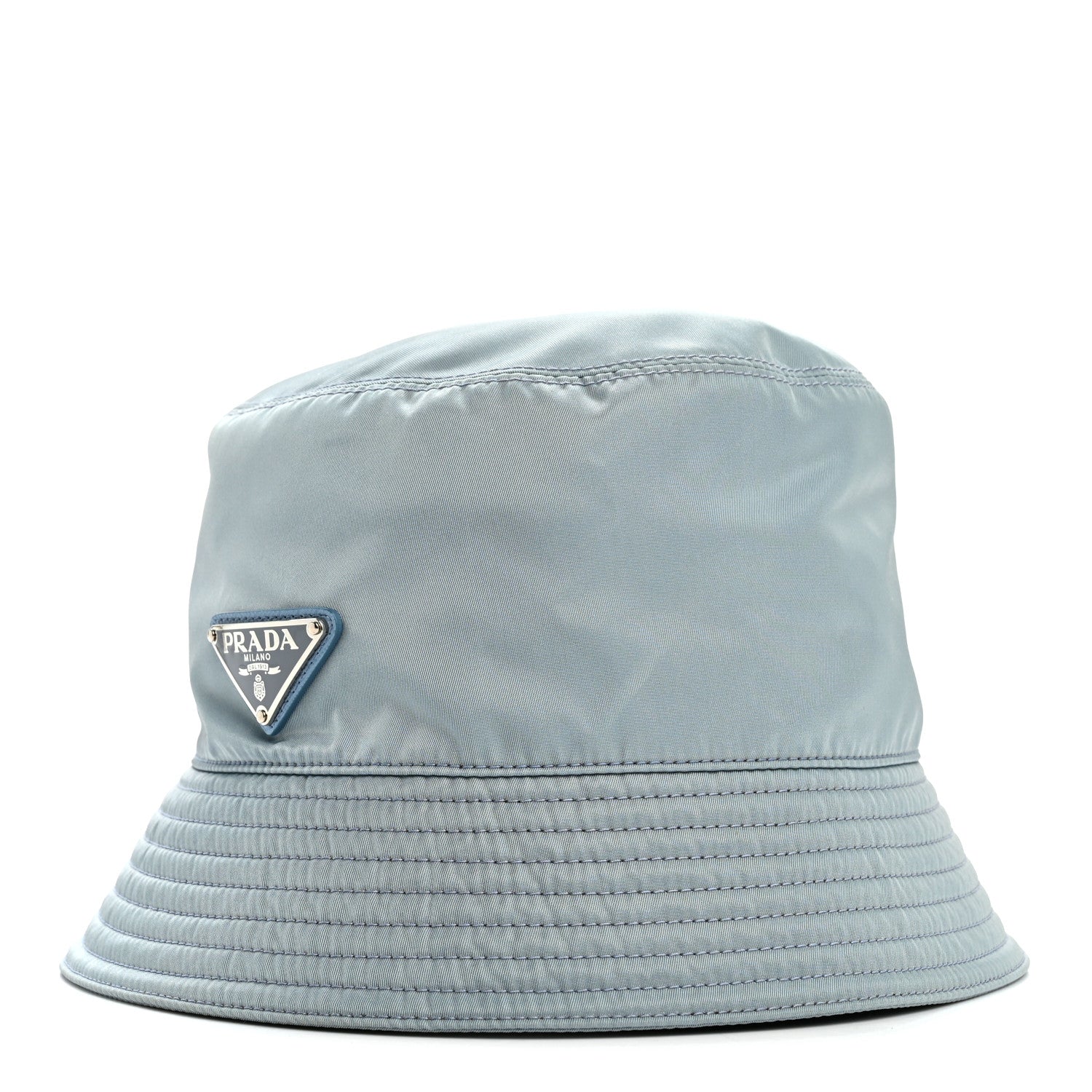 Prada Re-Nylon Metal Triangle Logo Womens Bucket Hat M Celeste
