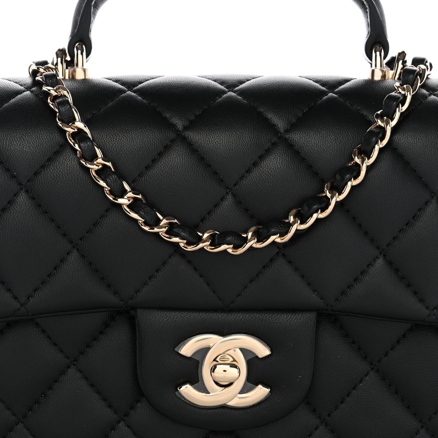 Chanel Lambskin Quilted Mini Top Handle Rectangular Flap Black