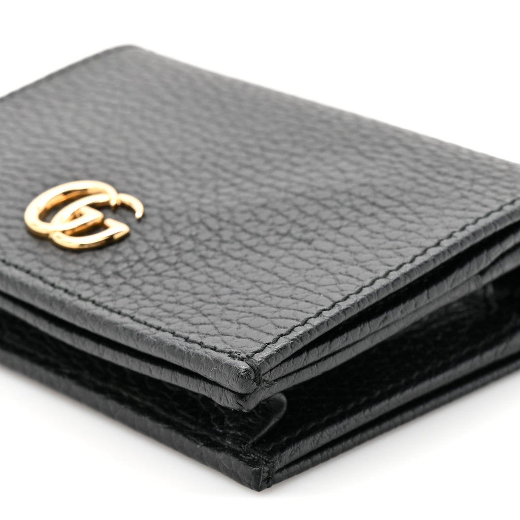 Gucci Pebbled Calfskin GG Marmont Card Case Black