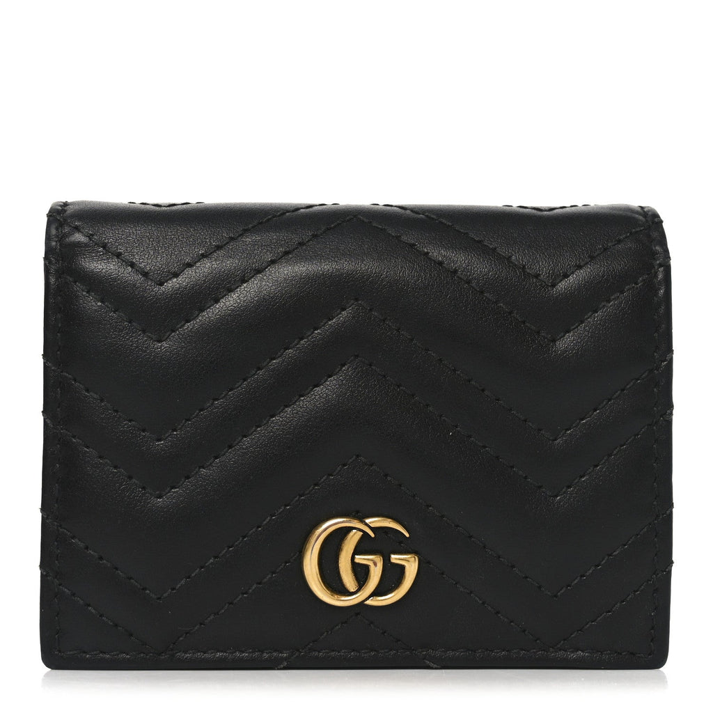 Gucci Calfskin Matelasse GG Marmont Card Case Wallet Black