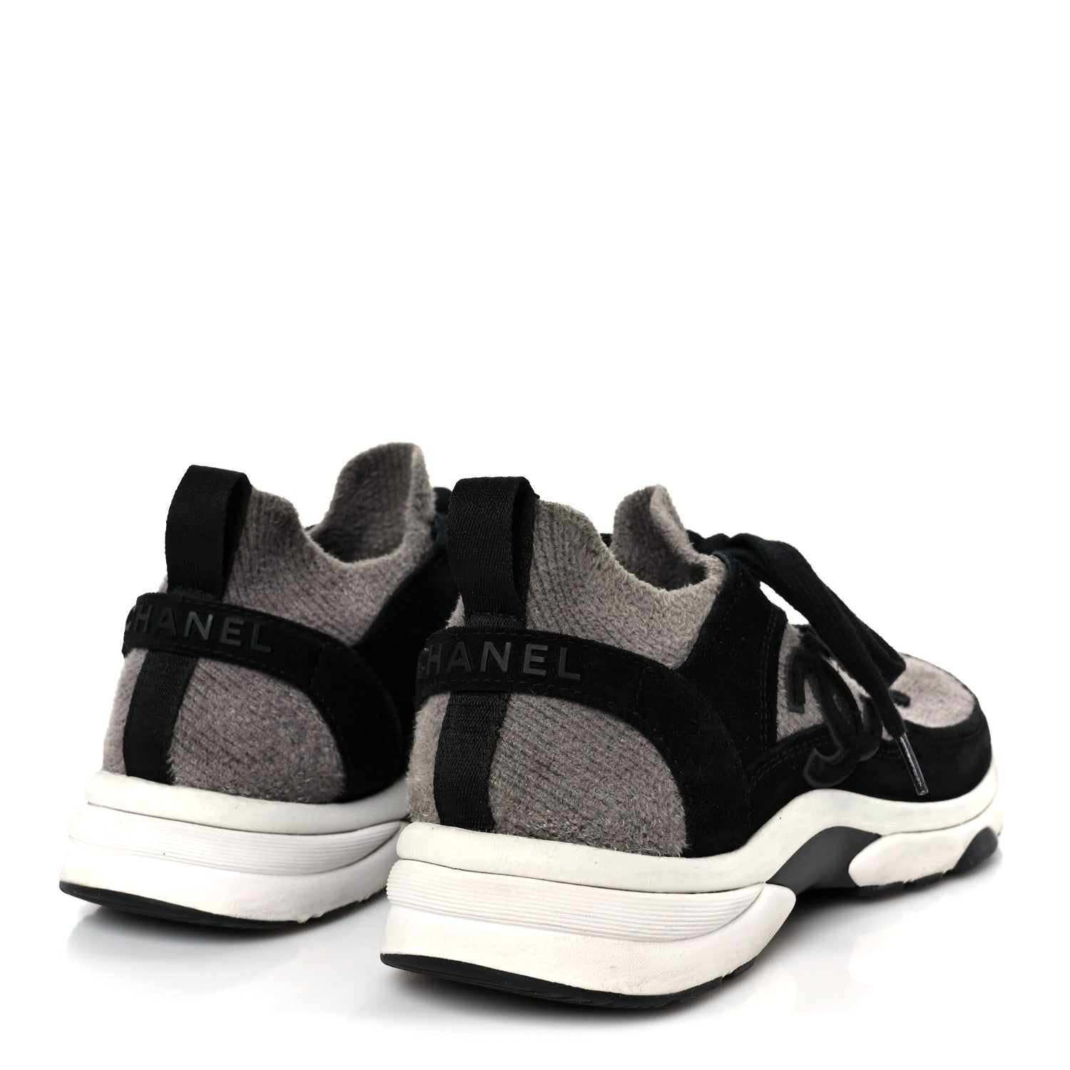 Fabric Suede Calfskin CC Sneakers 38 Gray Black