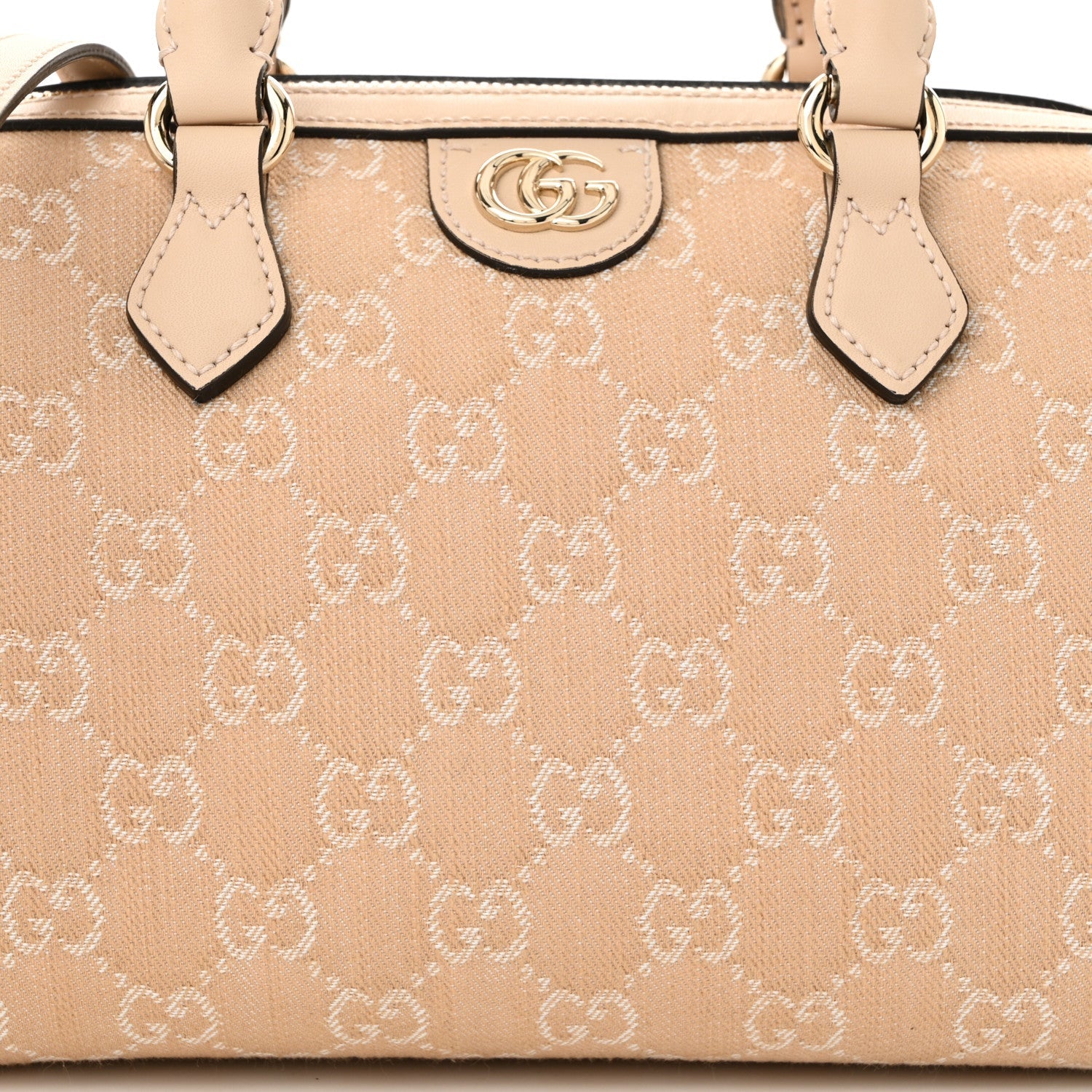 Gucci Summer Denim Calfskin GG Monogram Small Ophidia Top Handle Bag Souffle Rose