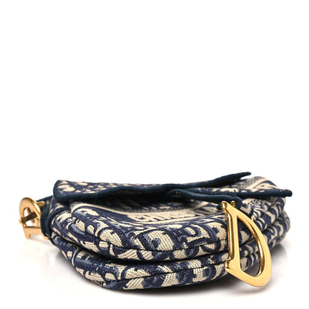 Christian Dior Oblique Embroidered Saddle Bag Blue