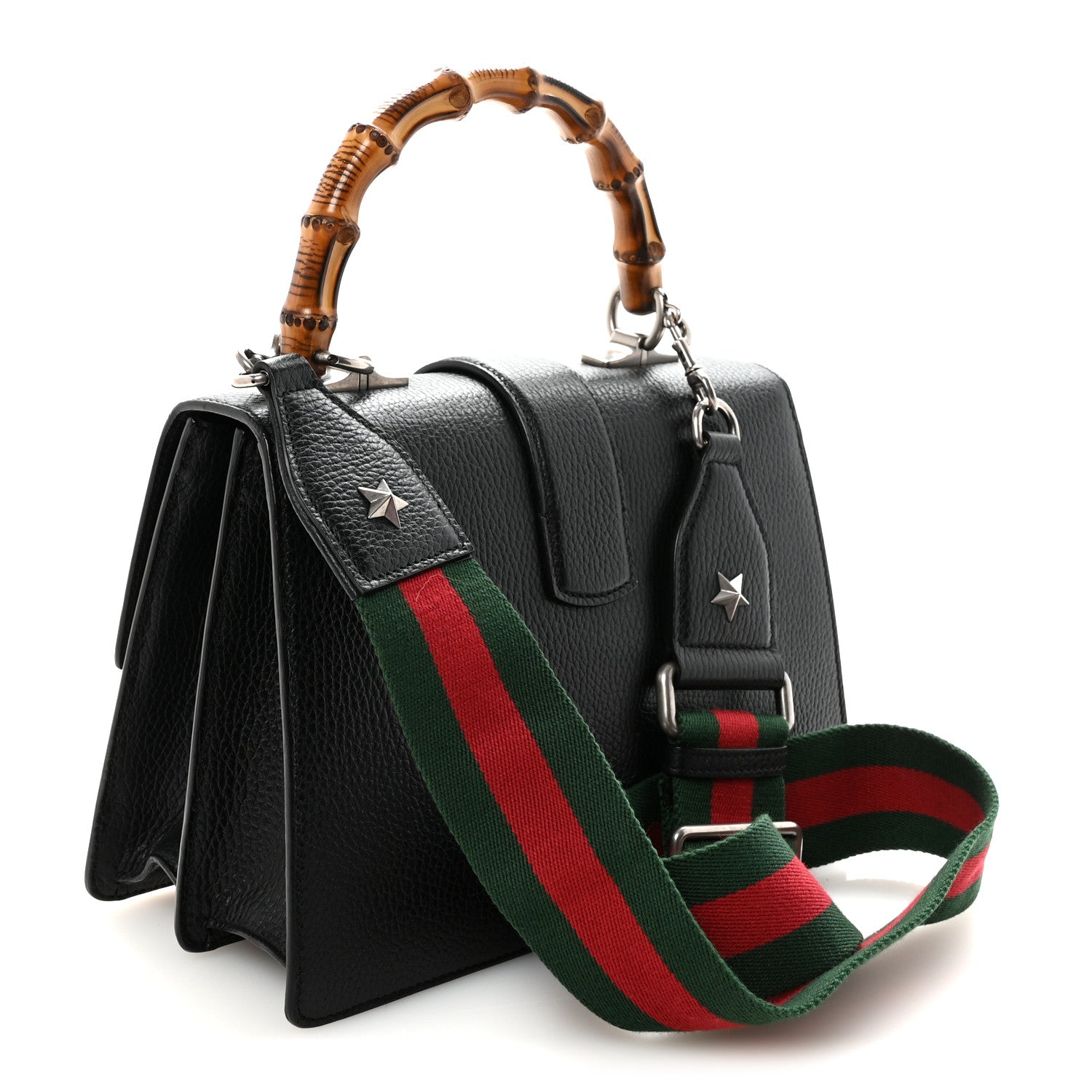 Gucci Dollar Calfskin Crystal Web Medium Dionysus Bamboo Top Handle Bag Black Black Diamond