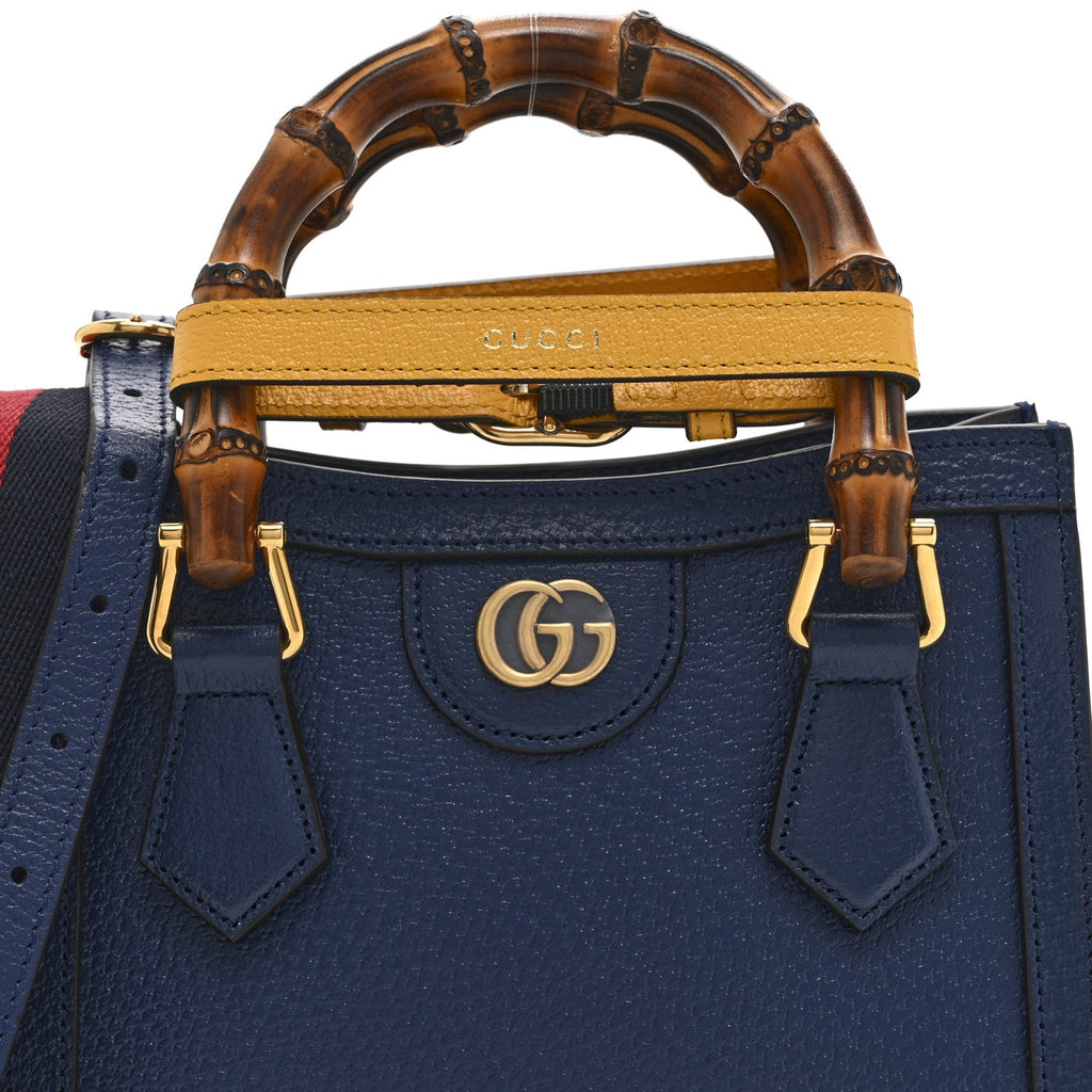 Gucci Textured Dollar Calfskin Web Mini Diana Tote Bag Royal Crop