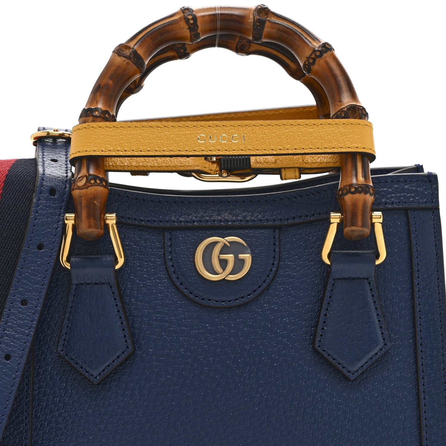 Gucci Textured Dollar Calfskin Web Mini Diana Tote Bag Royal Crop