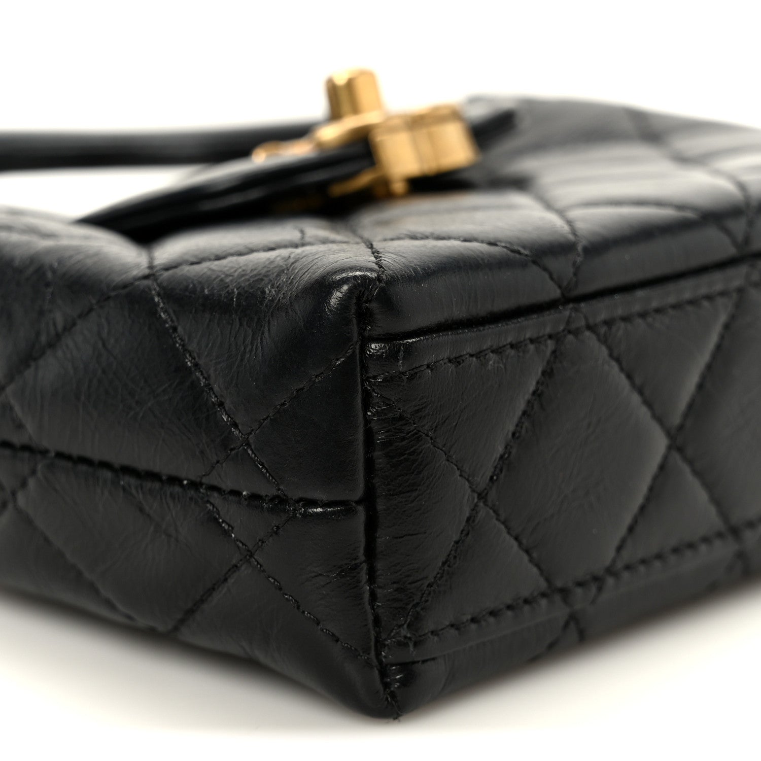 Chanel Shiny Aged Calfskin Quilted Mini Nano Kelly Shopper Black