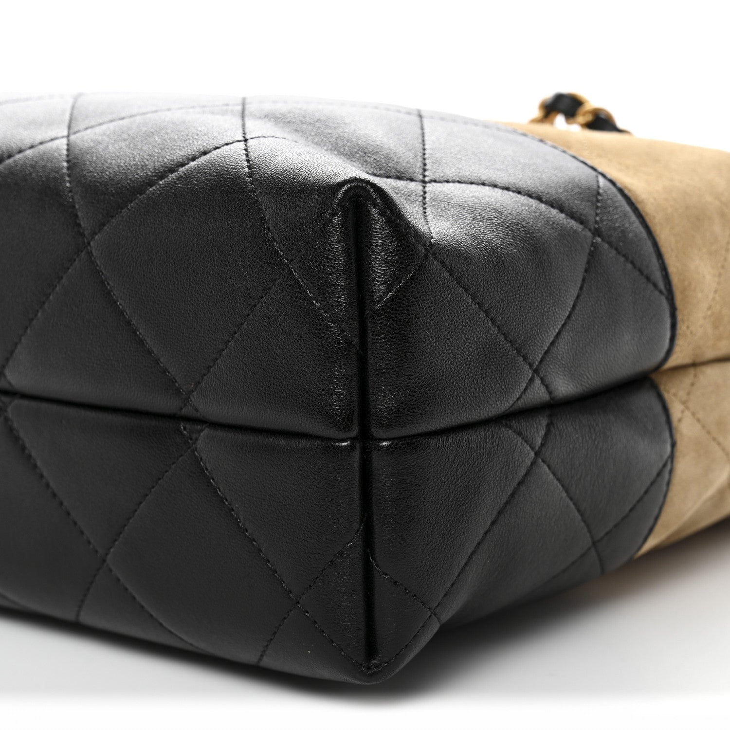 Chanel Suede Calfskin Shiny Lambskin Quilted Coco Base Shopping Bag Beige Black