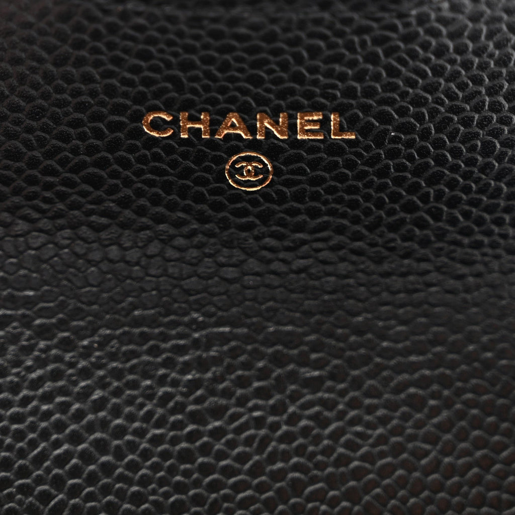 Caviar Quilted Flap Card Holder Wallet Black