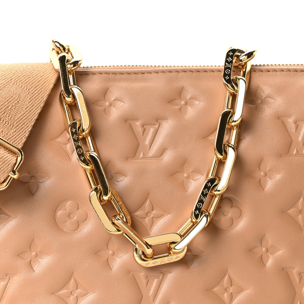 Louis Vuitton Lambskin Embossed Monogram Coussin PM Camel